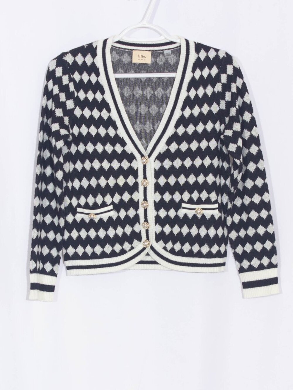 ELIE TAHARI Argyle Cottagecore Long Sleeve Cardigan Sweater Size XS